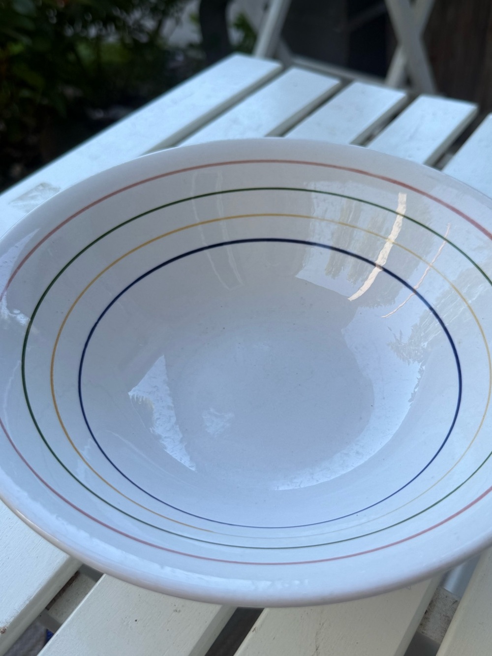Sunnycraft Rainbow Bowl Stripe White Genuine Ironstone Hand Painted Oven Proof - Picture 5 of 10